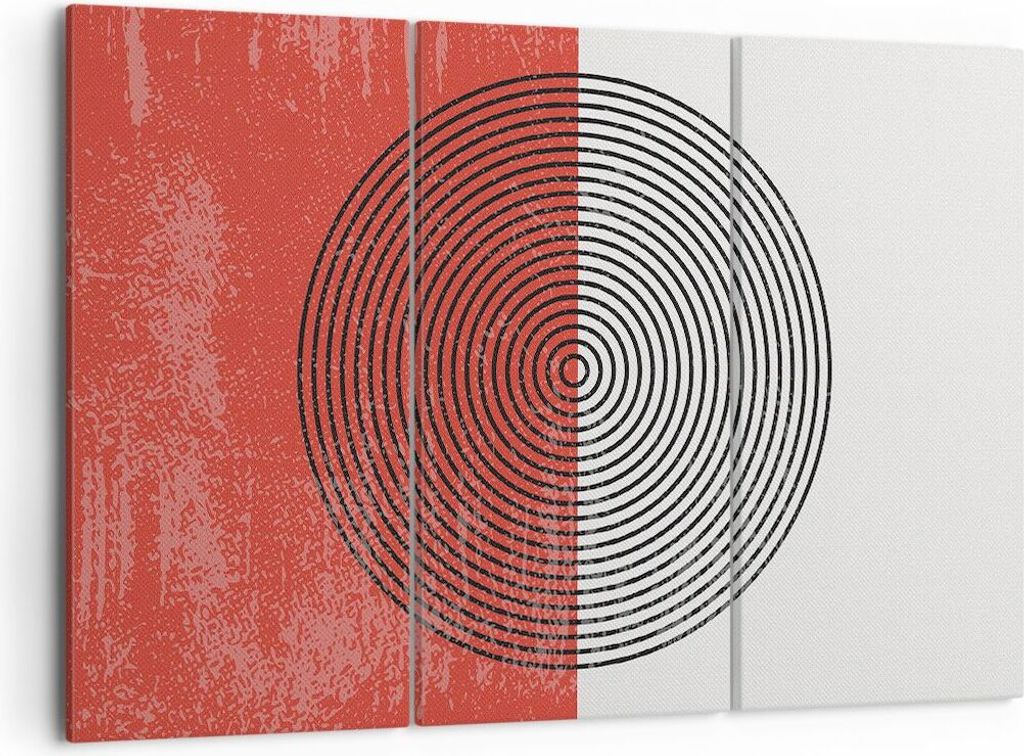 Bild auf Leinwand - Leinwandbild - 3 Teile - Abstraktion Weiß-Rot Kreise - 105x70cm - Wand Bild - Wanddeko - Wandbilder - Leinwanddruck - Bilder -...