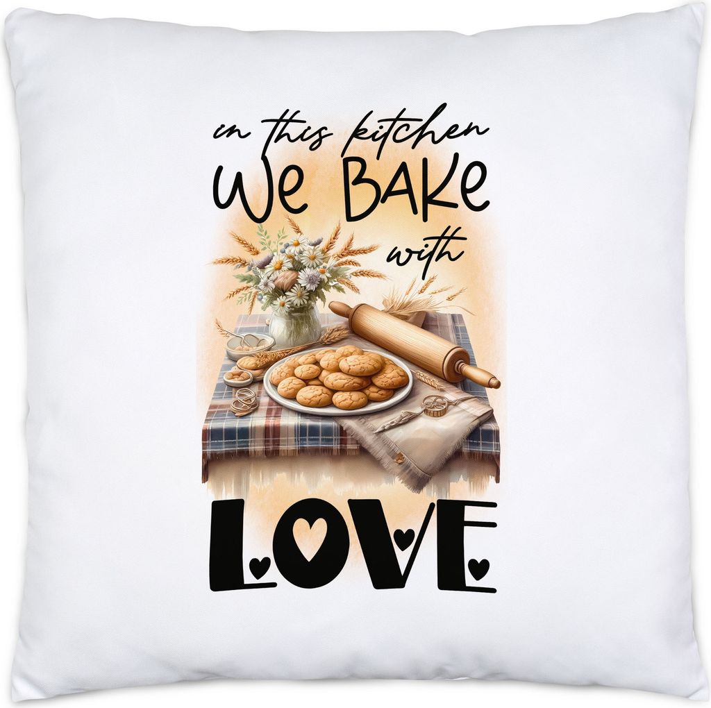 In this kitchen we bake with love Backutensilien Kissen Inkl. Füllung - Liebevolles Design