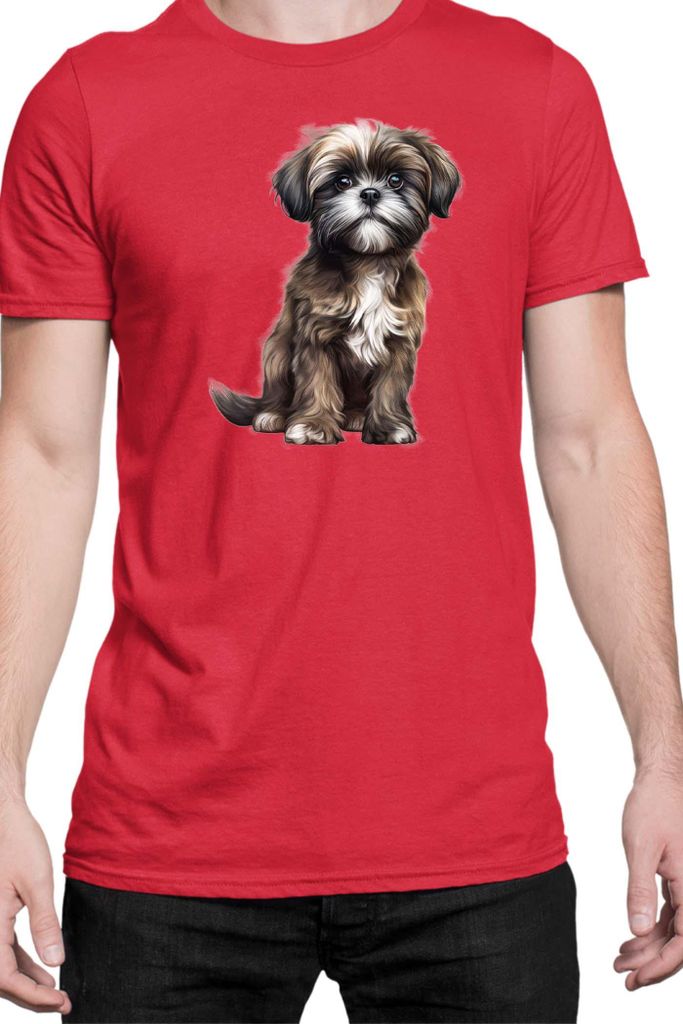 Herren T-Shirt Dogs Breeds Shih Tzu Dog Breed 006, Man 3XL / Rot
