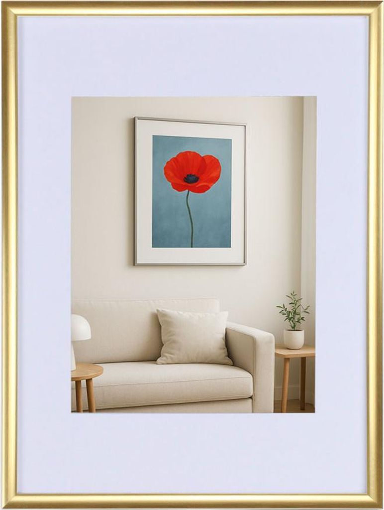 New Lifestyle Kunststoff Bilderrahmen mit Passepartout & Klarglas Collage Wanddeko Poster - Farbe: Gold | Format: 50x70