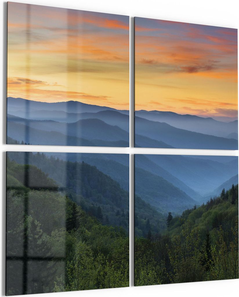 DEQORI Glasbild Echtglas 4x50x50 cm 'Great Smoky Mountains' Wandbilder XXL groß