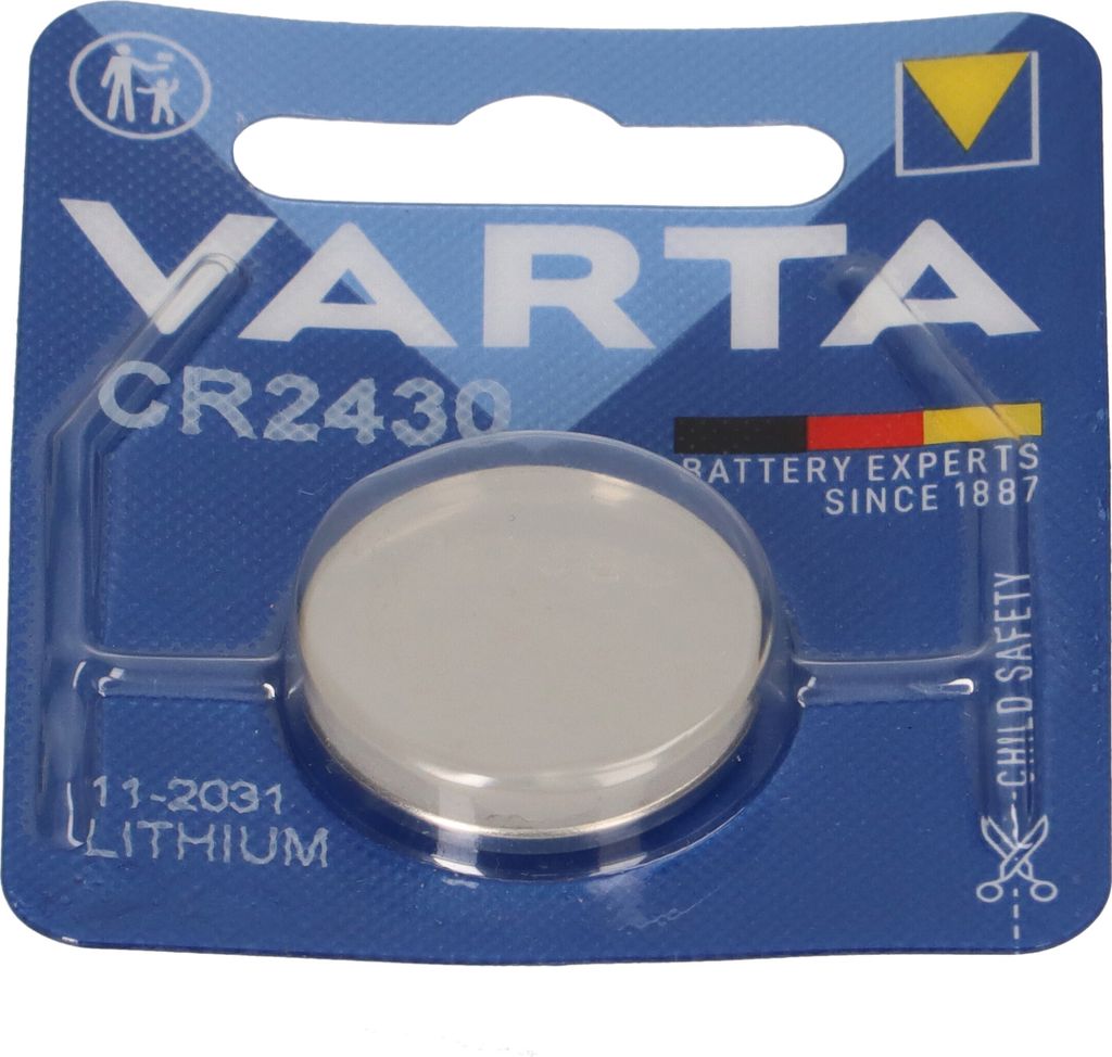 A VARTA CR2430 lithium coin cell battery in its retail packaging.