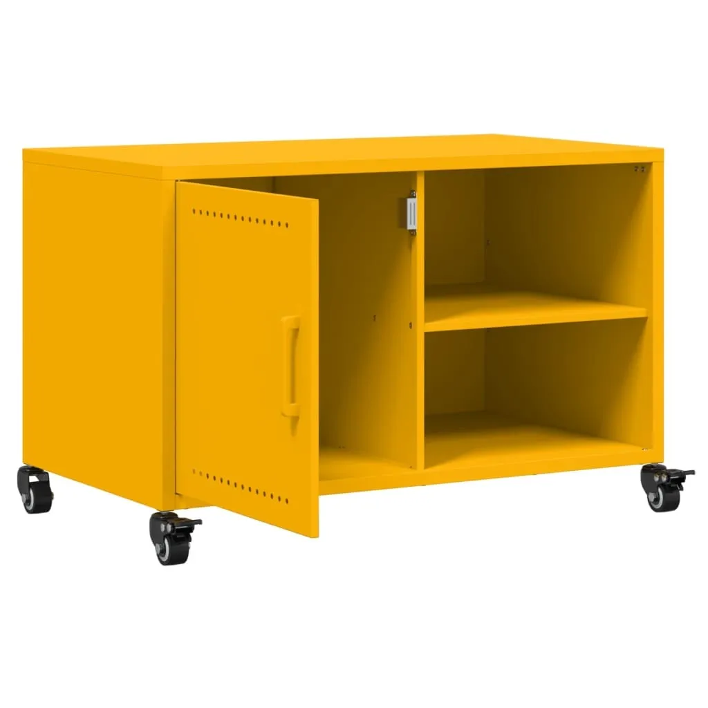 Meuble TV en acier jaune moutarde petit espace buffet bas de style