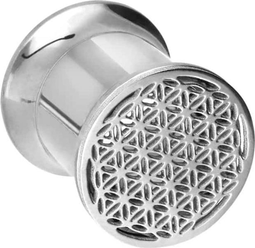 Chirurgenstahl Double Flared Tunnel BLUME DES LEBENS Silber Außendurchmesser: 8mm