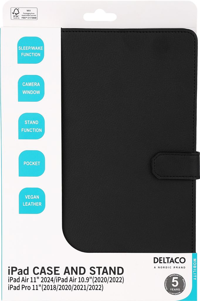 Deltaco IPD-A2024, Cover, Apple, Apple iPad Air 10 9inch 4th gen,Apple iPad Air 10 9inch 5th gen,Apple iPad Pro 11inch 3rd..., 27,9 cm (11"), 300 g