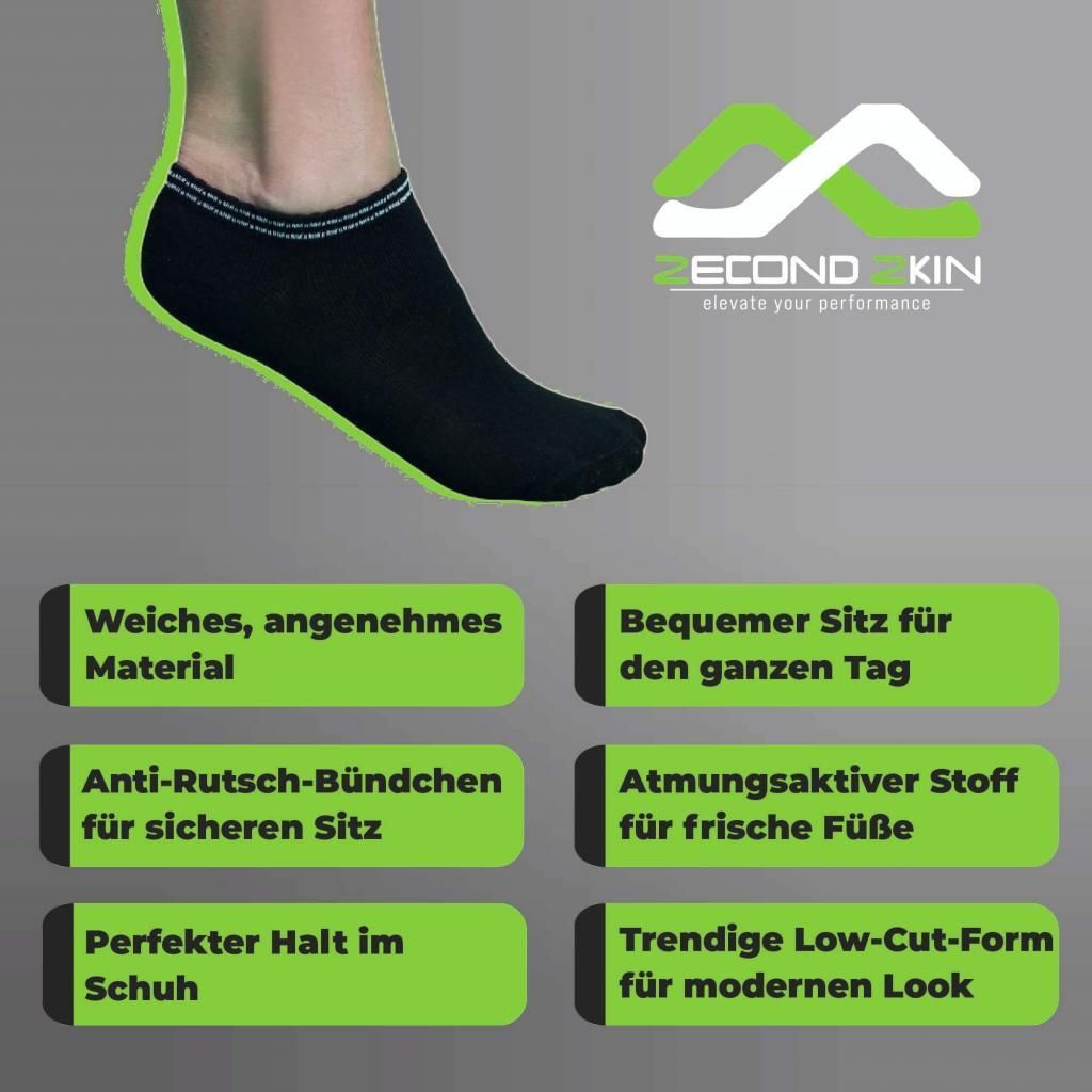 Zecond Zkin 8 Paar Sneaker Socken Gr. 32 - 38 schwarz Sommersocken Füßlinge aus Baumwolle Herrensocken Damensocken Sport Unterwäsche Söckchen S...
