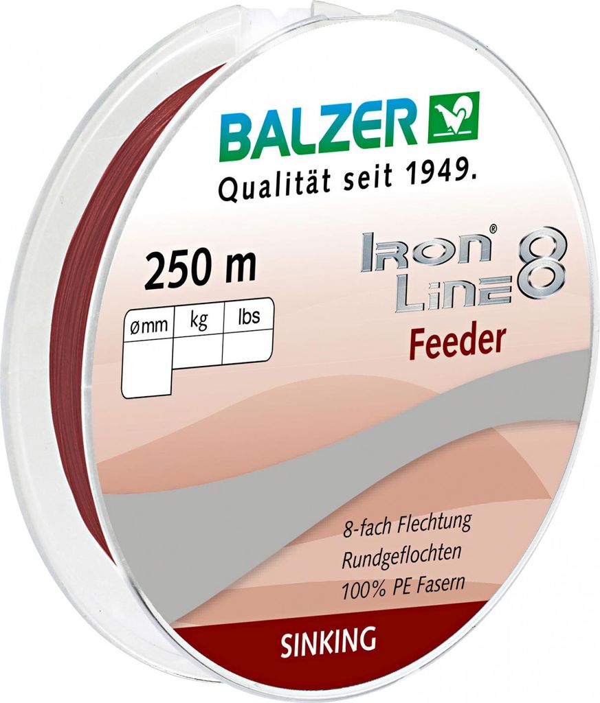 Balzer Iron Line 8 Feeder Dunkelrot - 250m geflochtene Angelschnur, Durchmesser/Tragkraft:0.12mm / 9.8kg