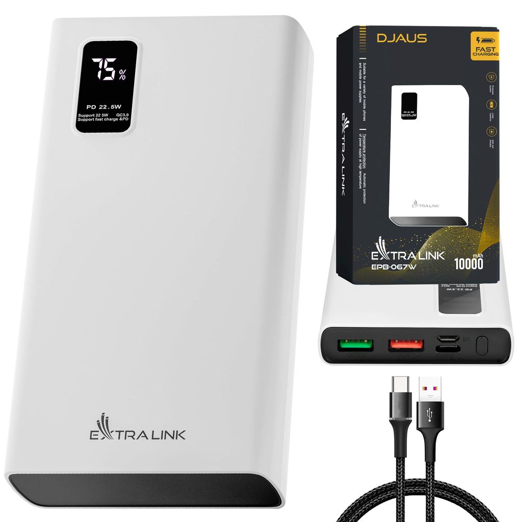 Extralink EPB-067W Powerbank 10000mAh USB-C Weiß Produktbild 
