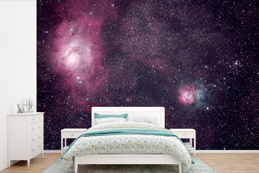 MuchoWow Fototapete für Wohnzimmer oder Schlafzimmer Wandtapete Vinyl Motivtapete Universum - Sterne - Rosa - Jungen - Mädchen - Kinder - 600x4...