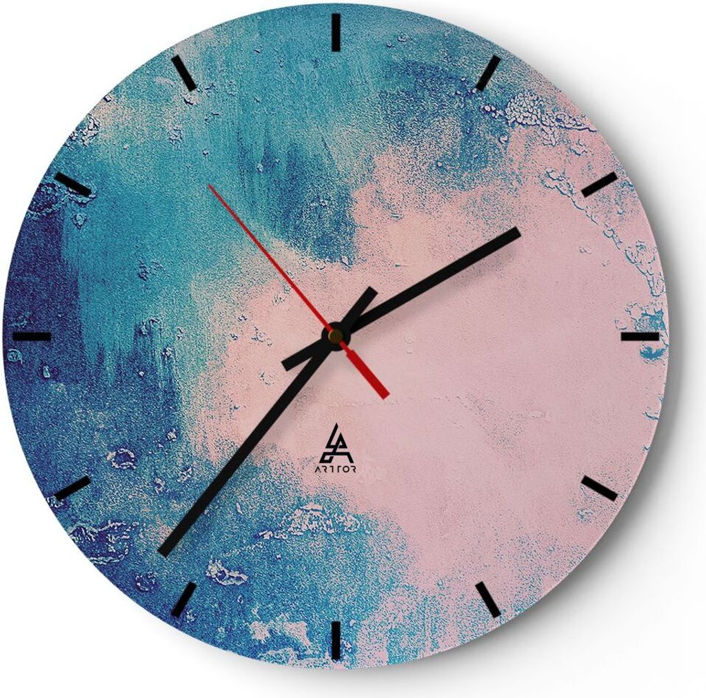 Wanduhr - Rund - Glasuhr - Abstraktion Rosa Blau - 40x40cm - Schleichendes Uhrwerk - Lautlos - zum Aufhängen bereit - Dekoration Modern - Wanddeko...