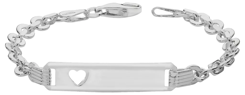 Gourmette Fille Argent 925 Maille de 16cm et Plaque Identité Coeur