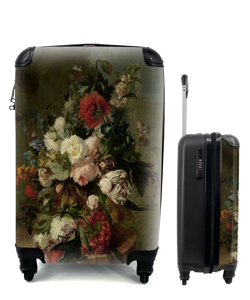 MuchoWow Koffer Handgepäck Trolley Rollkoffer Kleine Reisekoffer mit 4 Rollen - Stilleben mit Blumen - Gemälde von Harmanus Uppink - Cabin Size...