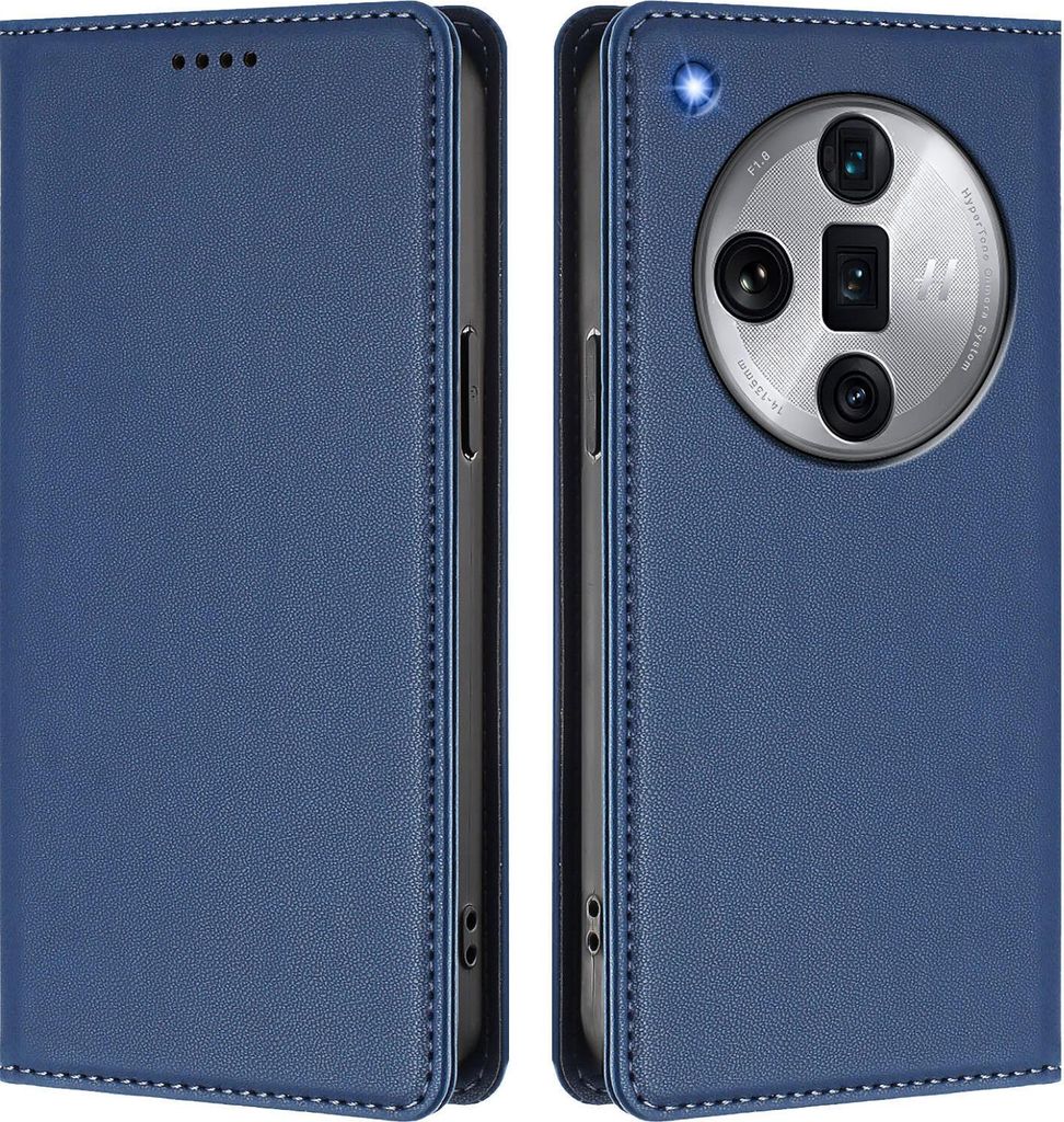 Handyhülle für Oppo Find X7 Ultra, Kunstleder Klapphülle Stoßfeste Magnetische Hülle mit Ständer Dunkelblau
