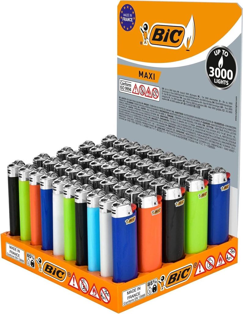 Feuerzeug BIC® Reibrad Maxi J26, neutral, sortiert, Display Produktbild 