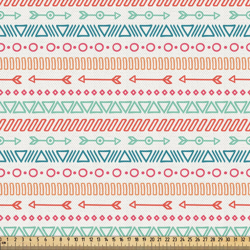 Tissu décoration ethnique géométrique multicolore en coupon de 3 mètres