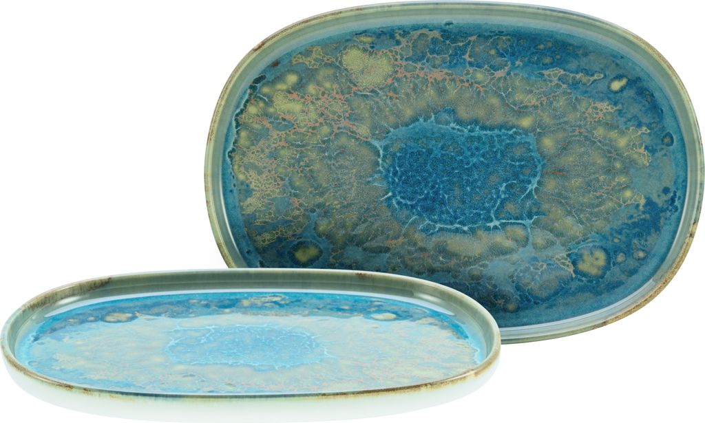 CreaTable, 21516, Yuki Grün-blau, Servierplatte 2tlg, Steinzeug