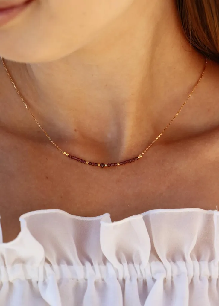 Collier en argent 925 avec pierre de naissance grenat rouge Janvier