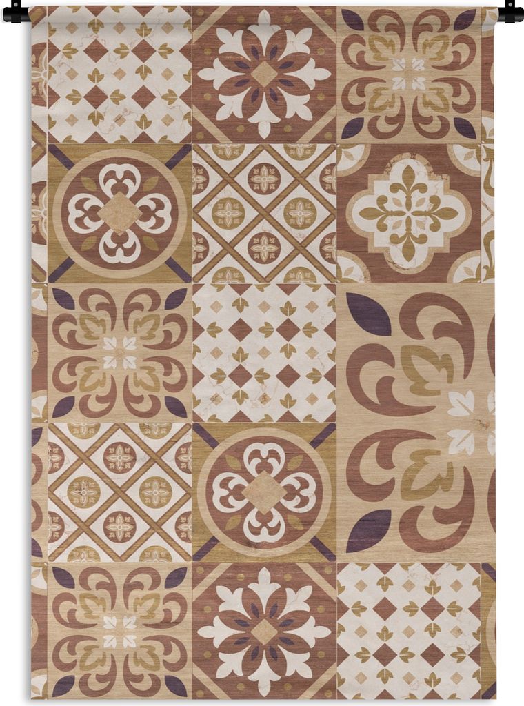 MuchoWow Wandteppich Wandbehang Blumen - Figuren - Vintage - Braun - Design 90x135 cm Tapisserie Dekoration Wandtuch - Baumwolle - Wandskulptur