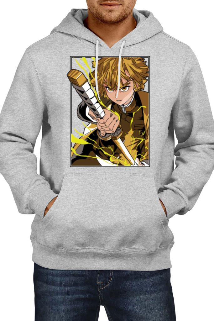 Herren Kapuzenpullover Japan Manga Comics Anime Demon Anime Slayer Zenitsu Agatsuma Var-025 Agatsuma Lightstorm, Man S / Grau