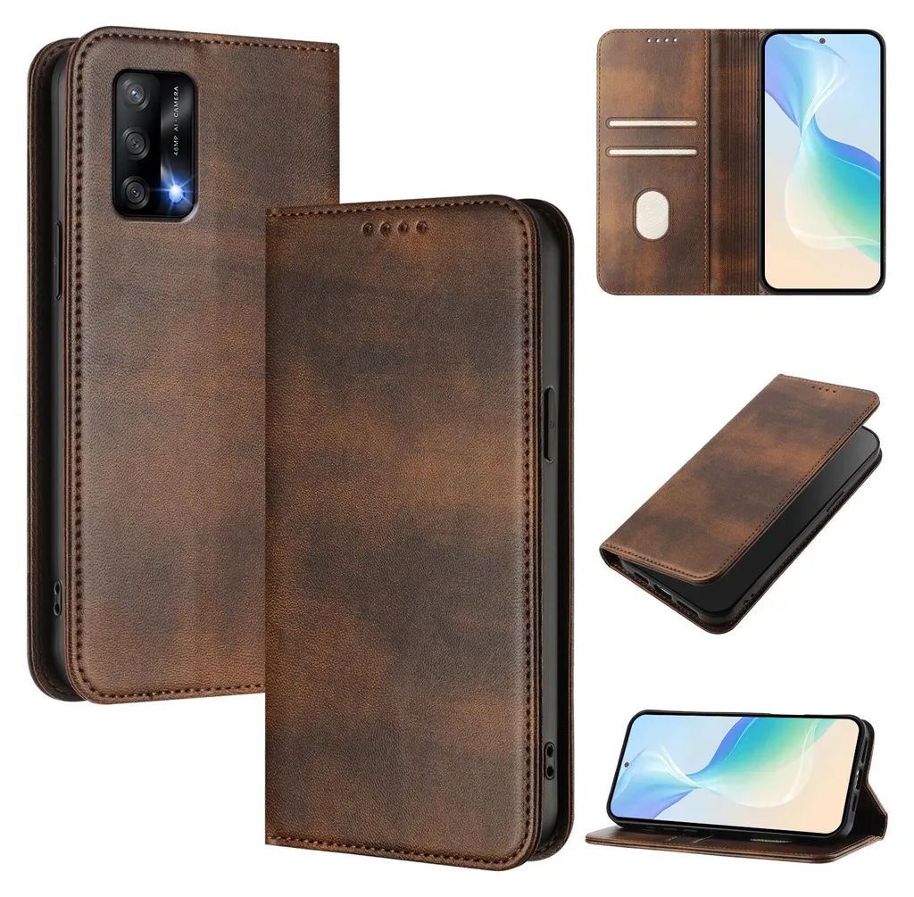 Custodia a Libro Oppo A74 4G / F19 Marrone Vintage - Anti-Urto