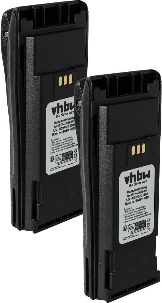 vhbw 2x Akku kompatibel mit Motorola DP1400, DP1000, EP450, CP380, CP360, CP340, CP250, CP200XLS Funkgerät, Walkie Talkie (1800 mAh, 7,2 V, NiMH)