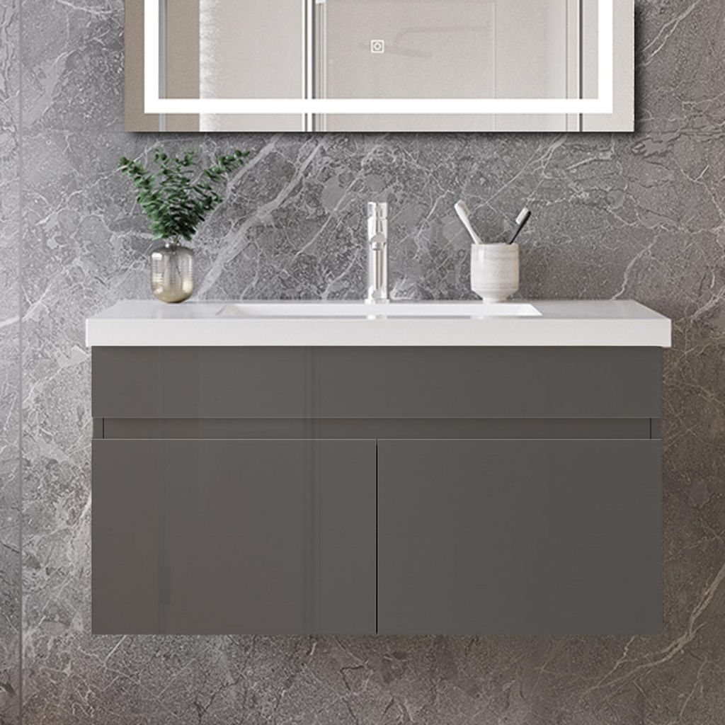 80cm Mineralguss Waschtisch mit Unterschrank Badmöbel Set Produktbild 