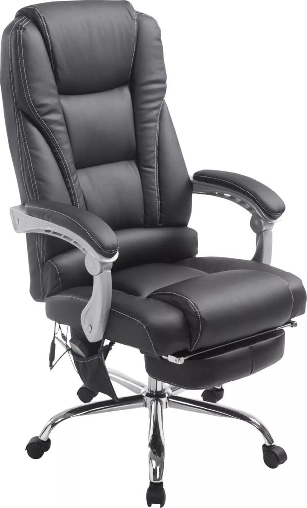In And OutdoorMatch Bürostuhl Zico - Massagefunktion - Schwarz - Kunstleder - Ergonomischer Bürostuhl - Auf Rollen - Bürostuhl für Erwachsene -...