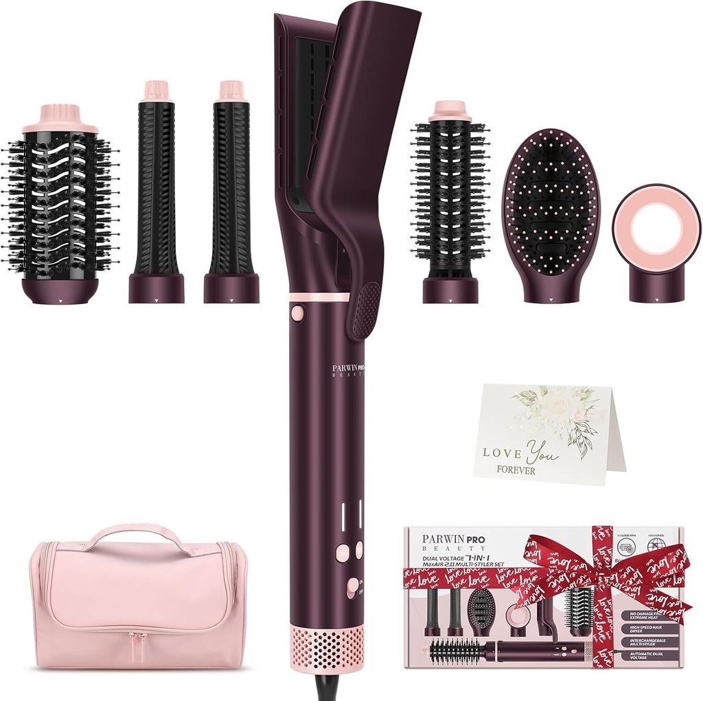 7 in 1 AirStyler Multi-Styler Set mit Luftglätter, 28mm Lockenaufsatz, Coanda-Effekt, 110000 RPM Motor, Dualspannung 110-240V Geschenkedition