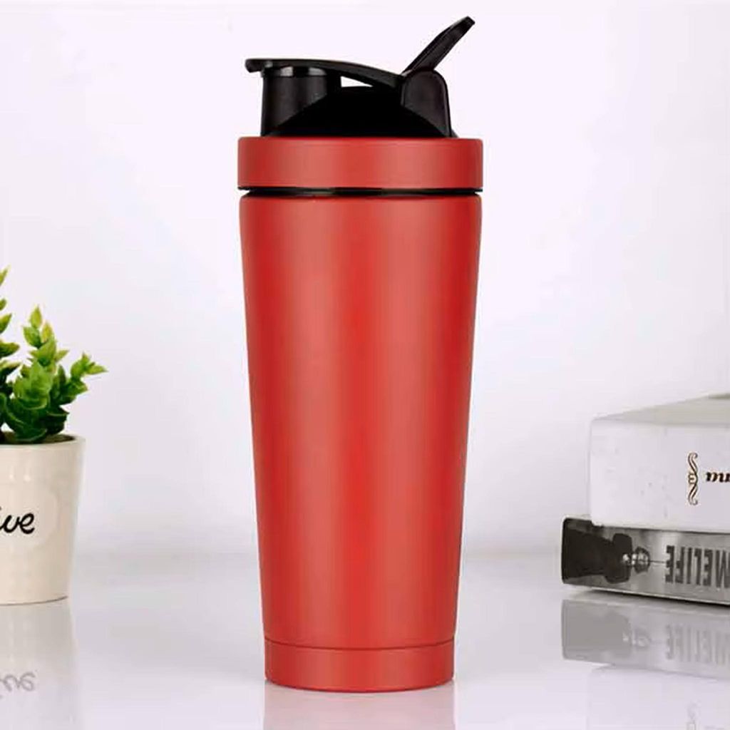 Protein Shaker Edelstahl 750 ML Shaker aus Metall in Rot