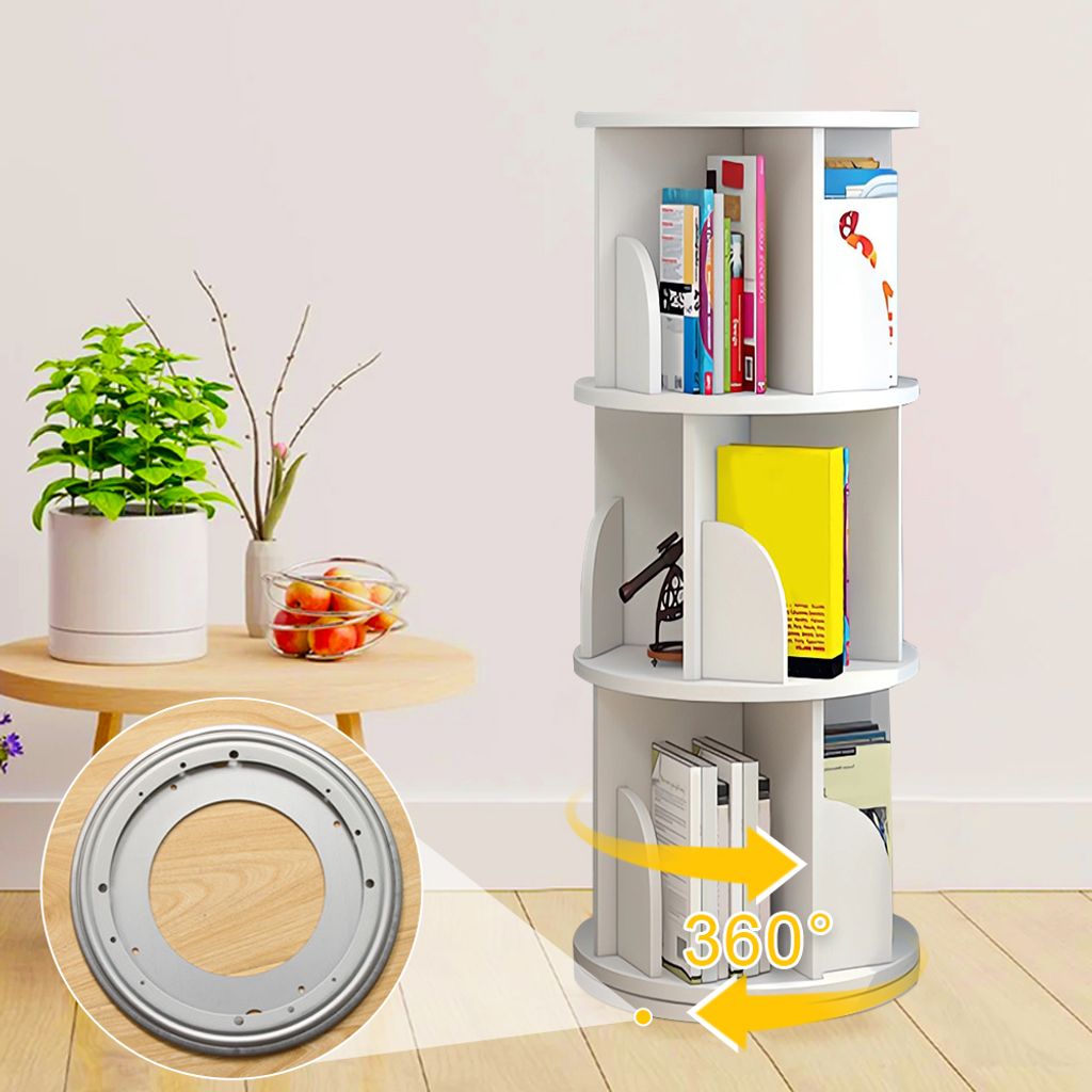 Drehbares Bücherregal,Holz-Eck-Bücherregal,Freistehend Bodenstehendes Bücherregale,Lagerregal für Schlafzimmer,Wohnzimmer,Büro 40x40x97cm Weiß