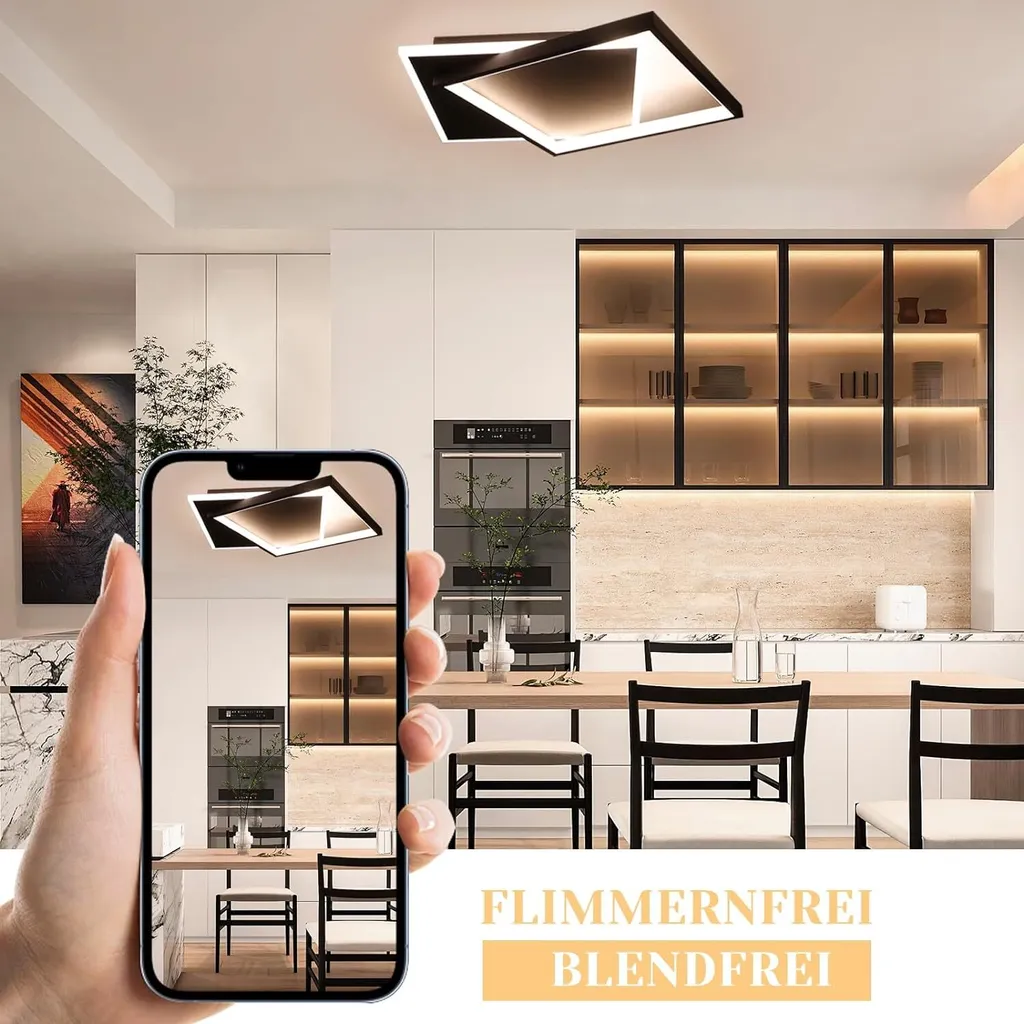 Plafonnier LED Dimmable avec Télécommande 44W Métal Noir pour Bureau