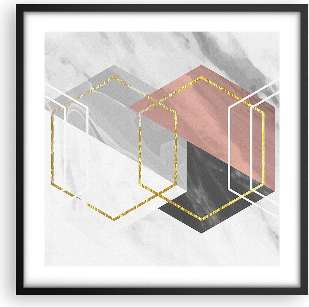 Gerahmtes Poster - Schwarzer Rahmen - Zahlen Weiß Golden - 50x50 cm - Wand Bild - Wanddeko - Wandbilder - Kunstposter - Wandposter - Bilderrahmen ...