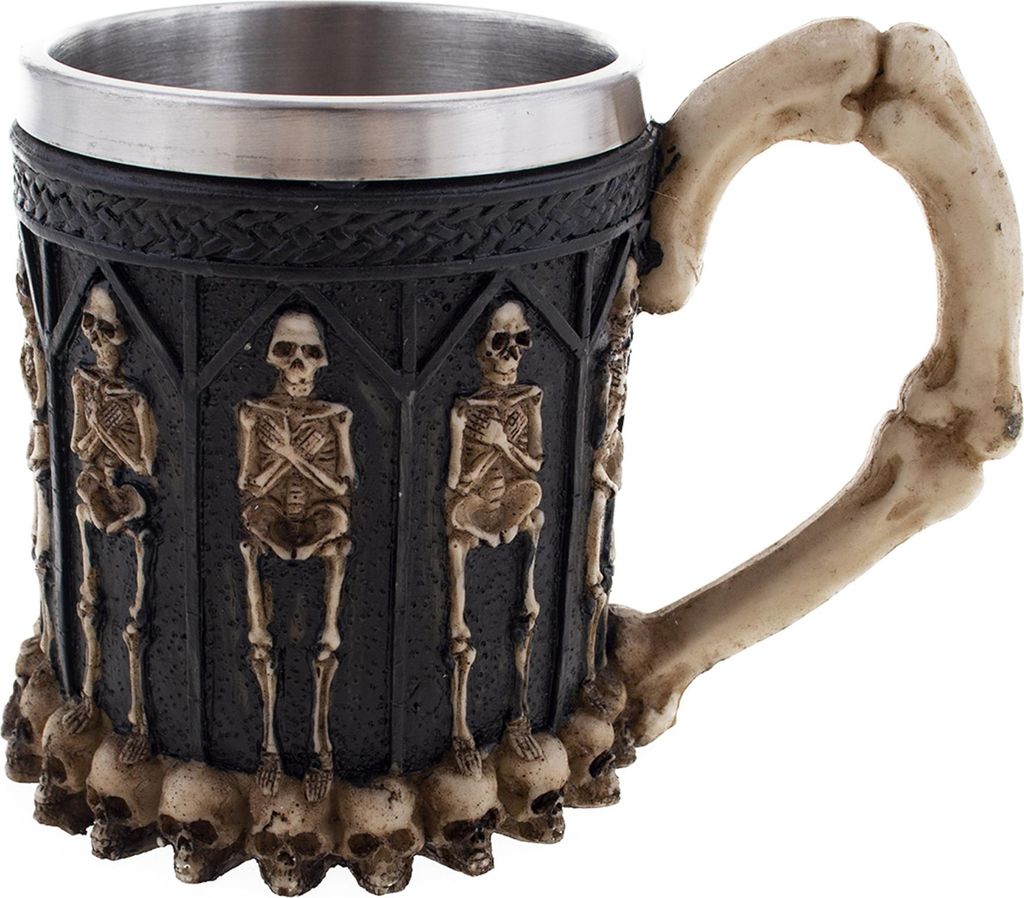 Wikinger-Skelettbecher aus Edelstahl schwarz-silberfarben-weiß 12 cm -