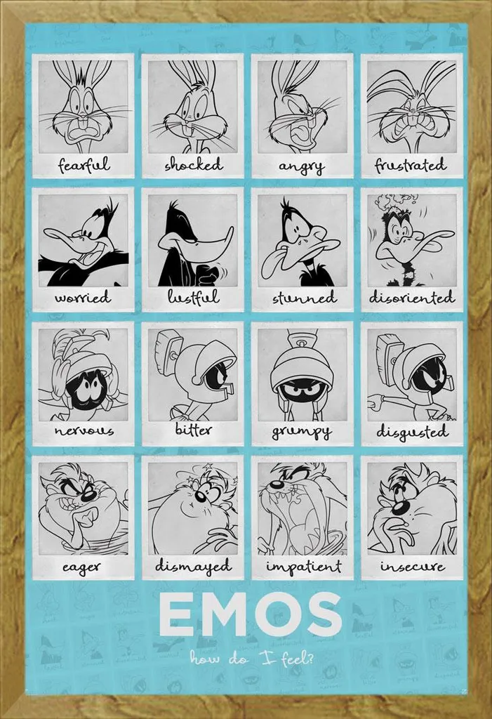 Looney Tunes - Poster - Pellicola Moodsroulé + cornice rimovibile, Shinsuke® Maxi MDF oak, disco acrilico