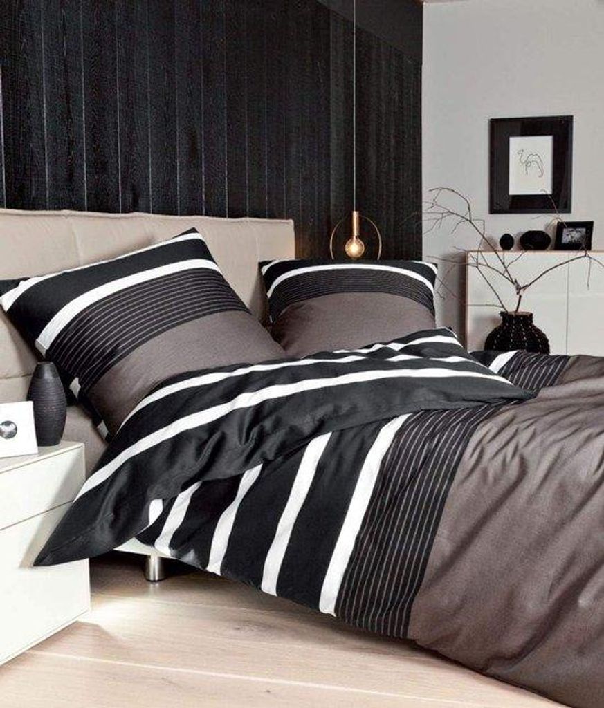 Bettwäsche Mako-Satin mit Kissenbezug Nougat-Schwarz - 80 x Produktbild 