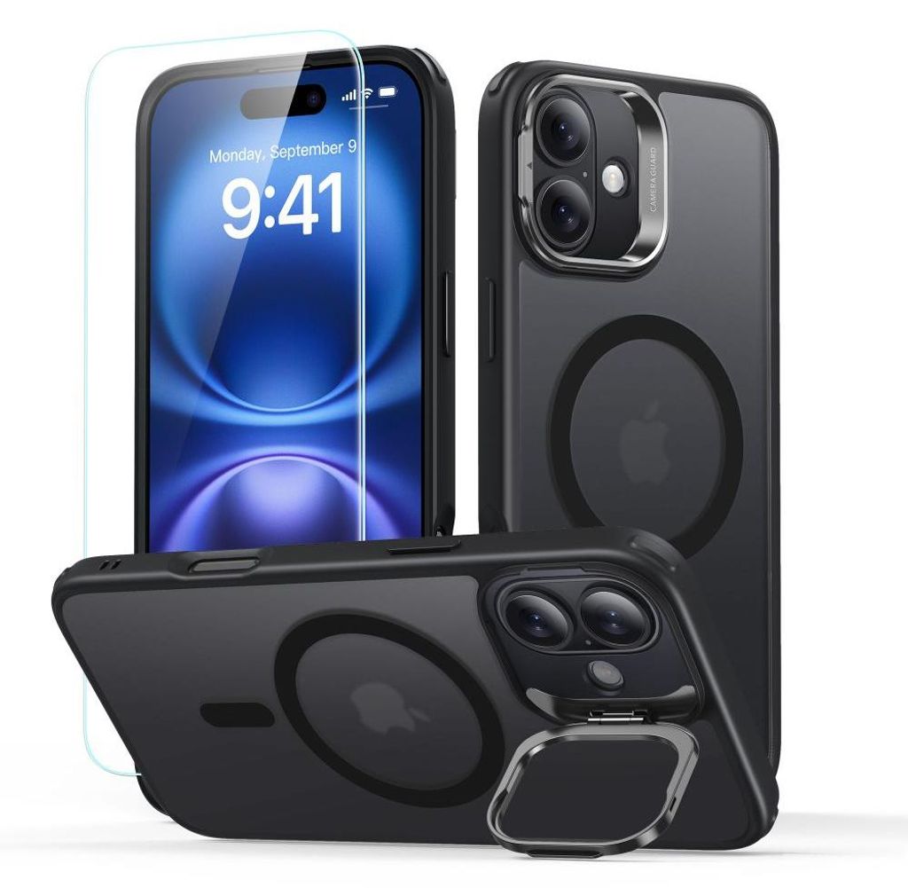 Esr Classic Hybrid Kickstand Halolock Magsafe & gehärtetes Glas Iphone 16 Frosted Black