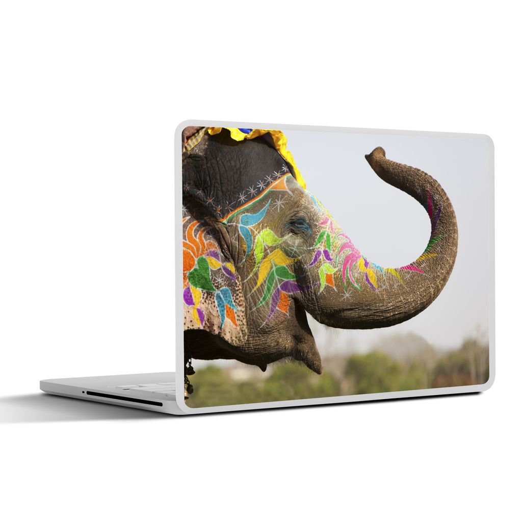 MuchoWow Laptop Aufkleber Sticker Cover Elefant - Kunst - Indien 30x22 cm - Laptop-Sticker
