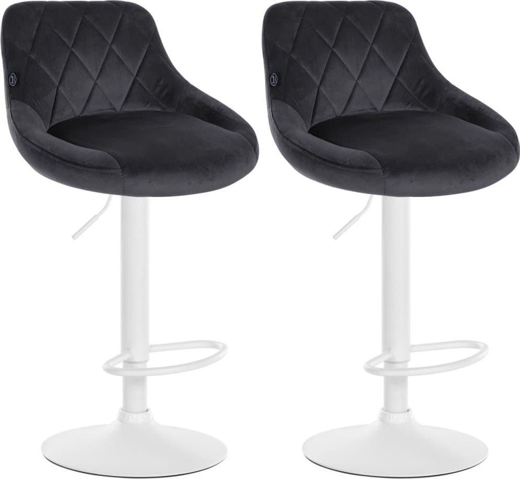 2-teiliges Set aus Samt-Barhockern – Barhocker – höhenverstellbar | Farbe: dunkelgrau, Grundfarbe: weiß