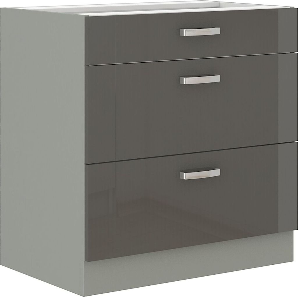 Küchen Unterschrank 80 cm Hochglanz Grau Vollauszug Produktbild 