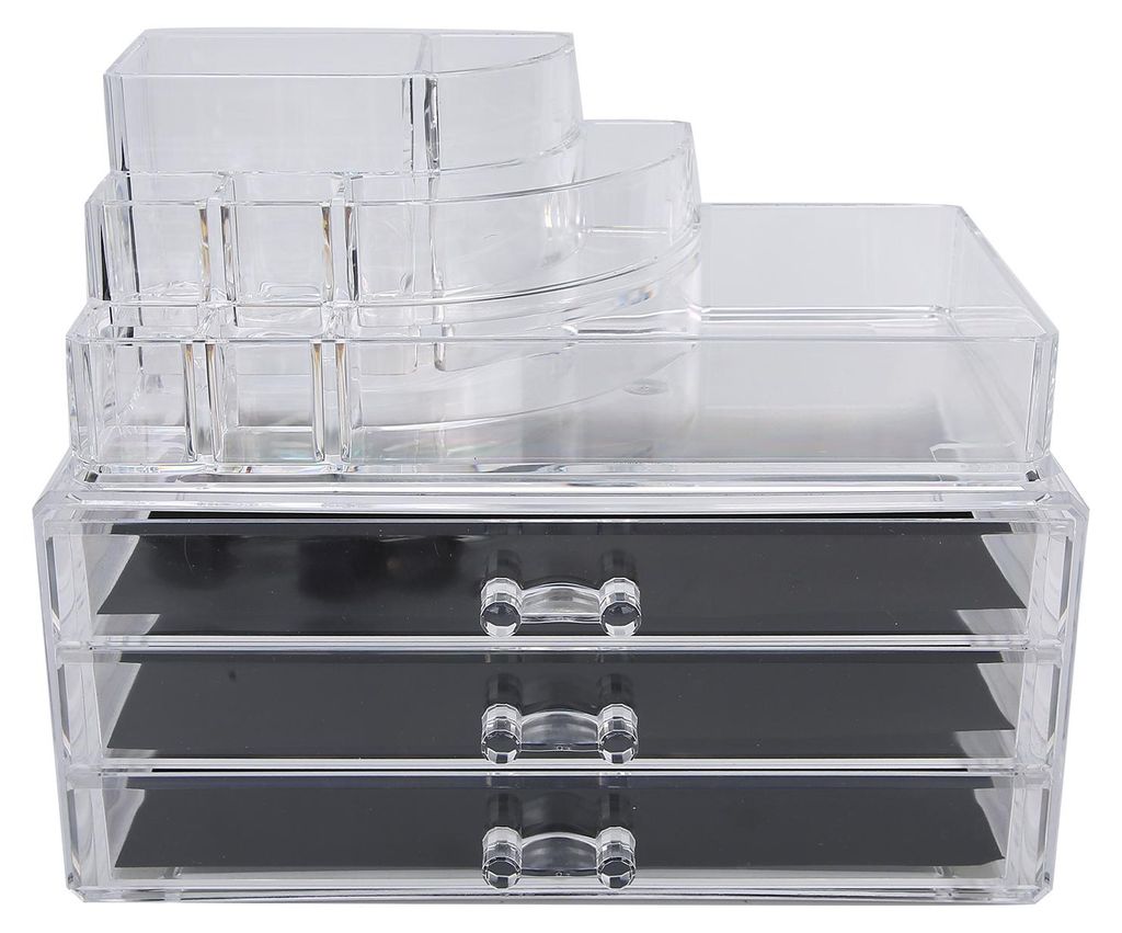 Transparente Kosmetik-Aufbewahrungsbox aus Acryl für den Schreibtisch mit Schublade