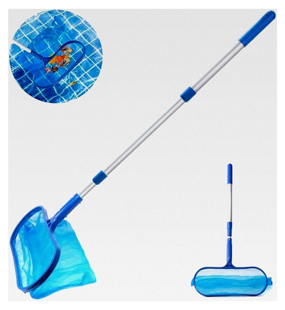 Pool Skimmer Kescher mit 130 cm Teleskopstange für die Reinigung von Schwimmbädern und Teichen