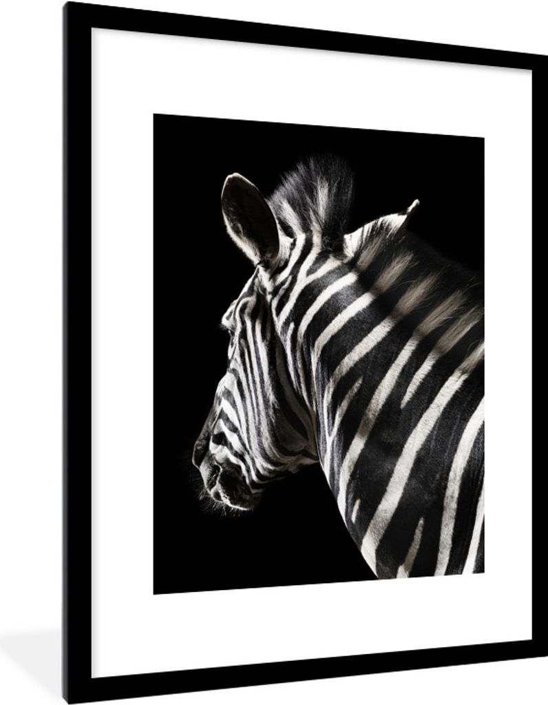 MuchoWow Gerahmtes Poster Zebra - Wilde Tiere - Muster 60x80 cm - Poster mit Schwarzem Bilderrahmen Wandposter Rahmen Foto Bilder - Wohnzimmer - ...