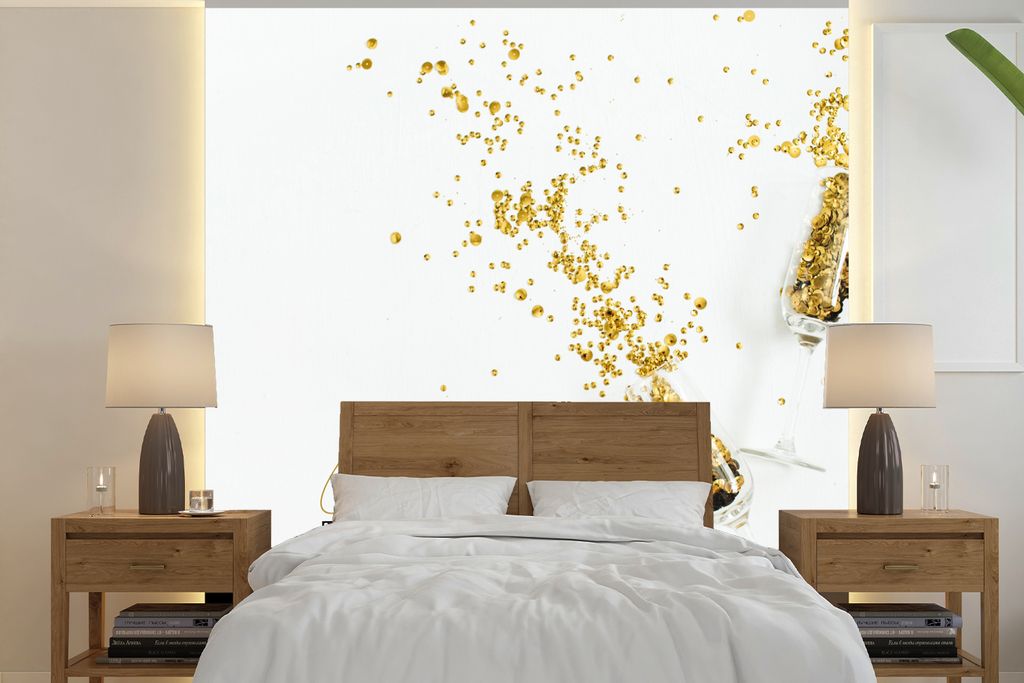 MuchoWow Fototapete für Wohnzimmer oder Schlafzimmer Wandtapete Vinyl Motivtapete Winter - Weihnachten - Gold - 220x220 cm - Tapeten