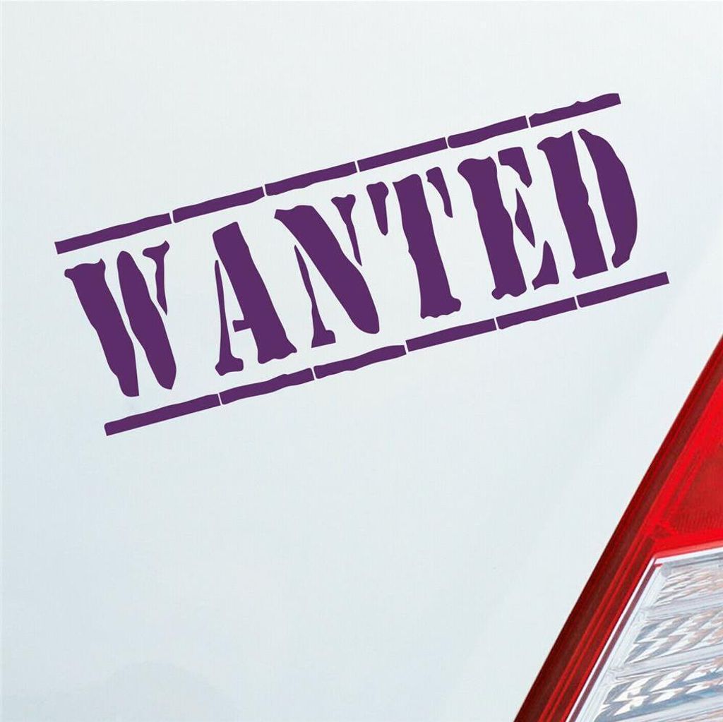 Auto Aufkleber WANTED Gesucht Lustig Tuning 19,5x7 cm Lila Sticker Heckscheibenaufkleber
