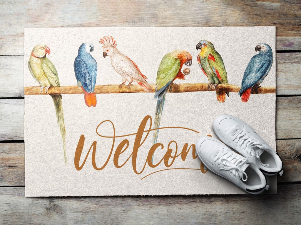 Fußmatte Aussen - Schuhmatte Haustür- Schmutzfangmatte Türvorleger - Outdoor Teppich Schmutzfänger - 60x40 cm - Parrousvögel