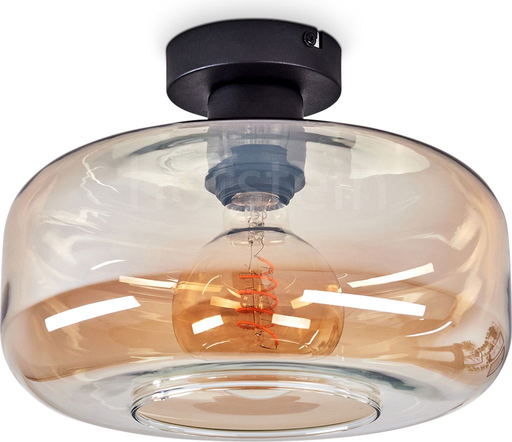 Vizzini »Vizzini« Deckenlampe aus Metall/Glas in Schwarz/Bernsteinfarben