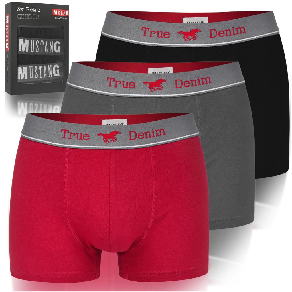 MUSTANG Heren Boxershorts 3-Pack Katoenen Ondergoed Grijs Productafbeelding 