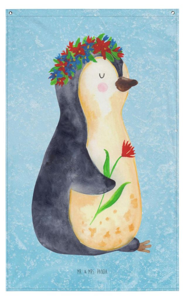 Mr. & Mrs. Panda Wandbehang Pinguin Blumen - Eisblau - Geschenk, Hängedeko, Wandbild, Leben, Wandteppich, Liebeskummer, Wunderschön, Geschenkidee...