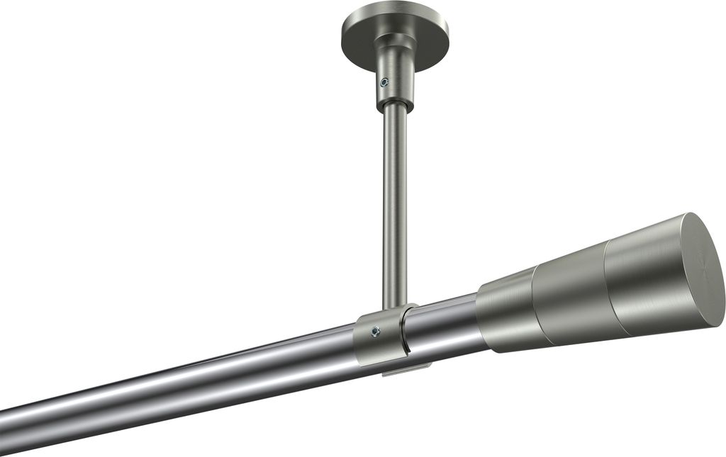 Interdeco Gardinenstange / Vorhangstange Chrom / Edelstahl-Optik, Typ Sonette Tanara (Konus Bicolor) ohne Ringe, Deckenmontage, 20 mm Ø 1-läufig,...