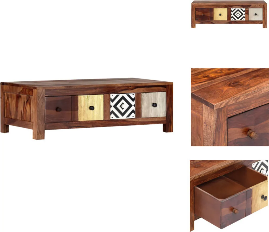 vidaXL Table Basse 90x50x30 cm en Bois de Rose Massif des Indes